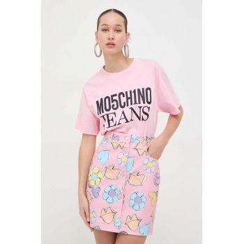 Moschino Jeans tricou din bumbac femei, culoarea roz