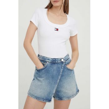 Tommy Jeans pantaloni scurți femei, uni, high waist DW0DW16977