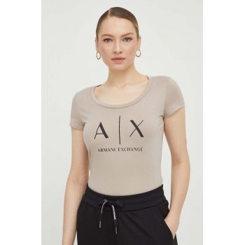 Armani Exchange tricou din bumbac femei, culoarea bej
