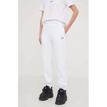 MSGM pantaloni de trening din bumbac culoarea alb, neted de firma original