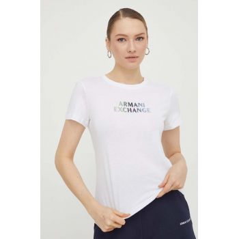 Armani Exchange tricou din bumbac femei, culoarea alb