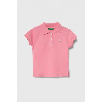 United Colors of Benetton tricou polo copii culoarea roz, cu guler