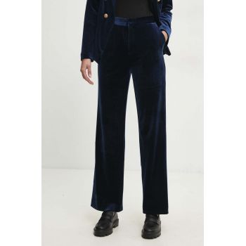 Answear Lab pantaloni de catifea culoarea albastru marin, lat, high waist