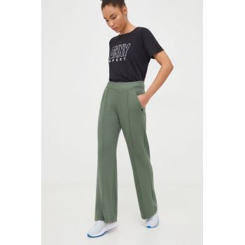 Dkny pantaloni de trening culoarea verde, neted de firma original