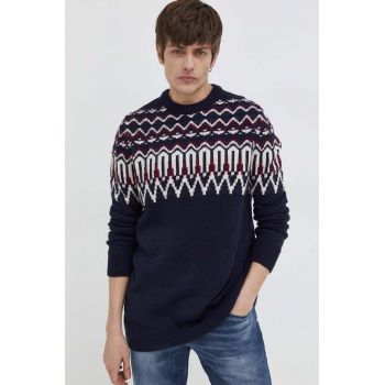 Superdry pulover din amestec de lana barbati, culoarea albastru marin