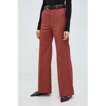 Weekend Max Mara pantaloni de lână culoarea roșu, evazați, high waist 2415130000000