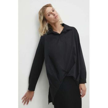 Answear Lab bluza femei, culoarea negru, cu guler clasic, relaxed
