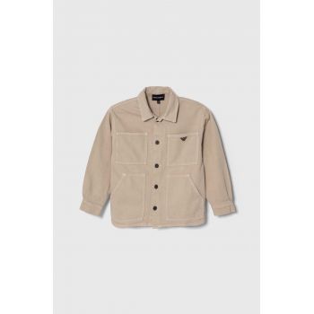 Emporio Armani jachetă de cămașă din bumbac culoarea bej