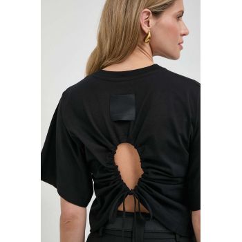Liviana Conti tricou din bumbac femei, culoarea negru F4SW67