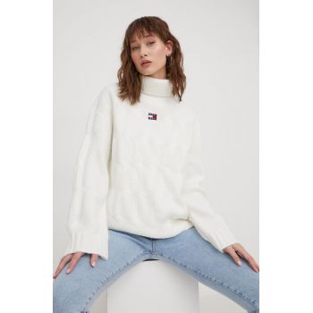 Tommy Jeans pulover femei, culoarea alb, cu guler DW0DW17494