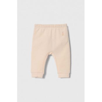 United Colors of Benetton pantaloni din bumbac pentru bebeluși culoarea roz, neted