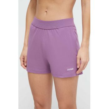 HUGO pantaloni scurți de lounge culoarea violet, uni, high waist 50490596