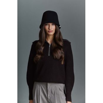 LE SH KA headwear palarie de lana Black Bucket culoarea negru, de lana