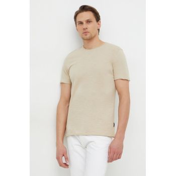 Sisley tricou din bumbac barbati, culoarea bej, neted