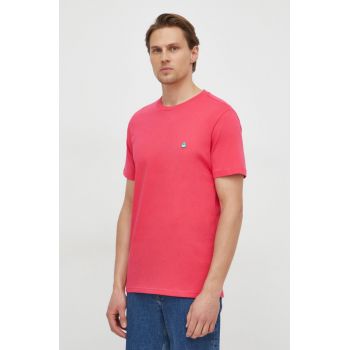 United Colors of Benetton tricou din bumbac barbati, culoarea roz, neted