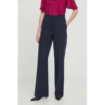 Sisley pantaloni femei, culoarea albastru marin, drept, high waist