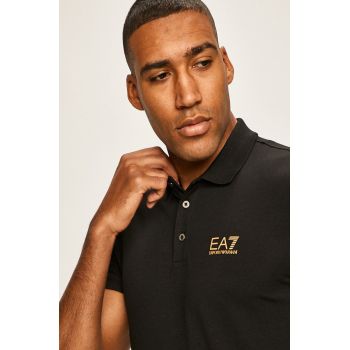 EA7 Emporio Armani Tricou Polo bărbați, culoarea negru, material neted