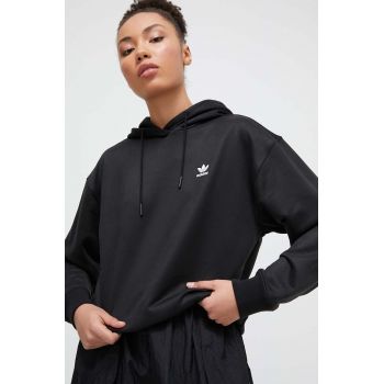 adidas Originals bluză femei, culoarea negru, cu glugă, uni IU2421