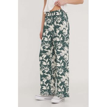 Abercrombie & Fitch pantaloni din in culoarea verde, lat, high waist