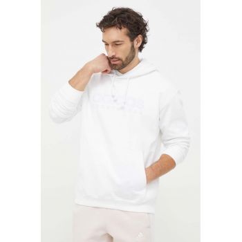 adidas bluză bărbați, culoarea alb, cu glugă, cu imprimeu IW1206