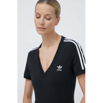 adidas Originals tricou 3-Stripes V-Neck Tee femei, culoarea negru, IU2416