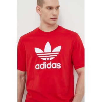 adidas Originals tricou din bumbac Trefoil bărbați, culoarea roșu, cu imprimeu, IR8009