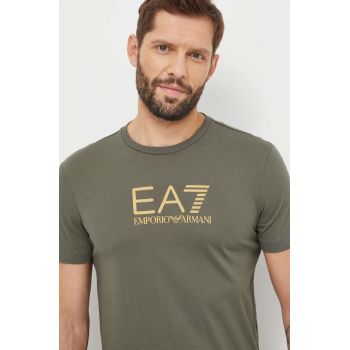 EA7 Emporio Armani tricou din bumbac barbati, culoarea verde, cu imprimeu
