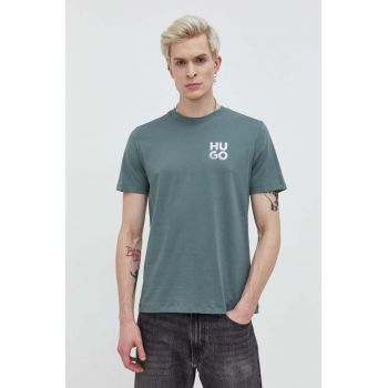 HUGO tricou din bumbac bărbați, culoarea verde, cu imprimeu 50508944