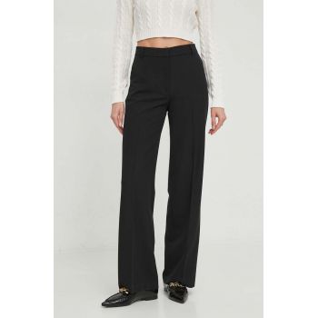 Sisley pantaloni femei, culoarea negru, drept, high waist