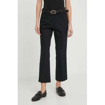 Sisley pantaloni femei, culoarea negru, drept, medium waist