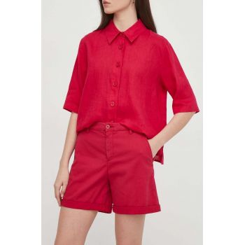 United Colors of Benetton pantaloni scurti femei, culoarea roz, neted, high waist