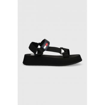 Tommy Jeans sandale TJW EVA SANDAL femei, culoarea negru, cu platforma, EN0EN02466