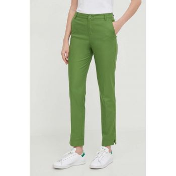 United Colors of Benetton pantaloni femei, culoarea verde, mulata, high waist