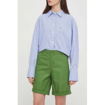 United Colors of Benetton pantaloni scurti femei, culoarea verde, neted, high waist