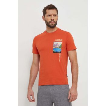 Napapijri tricou din bumbac barbati, culoarea portocaliu, cu imprimeu