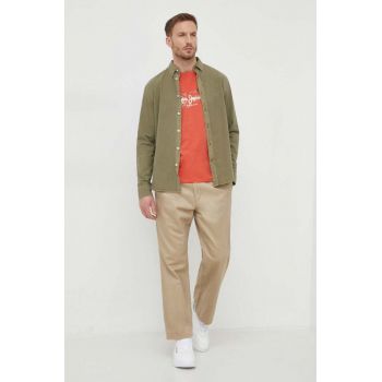 Pepe Jeans camasa din bumbac barbati, culoarea verde, cu guler button-down, regular de firma originala