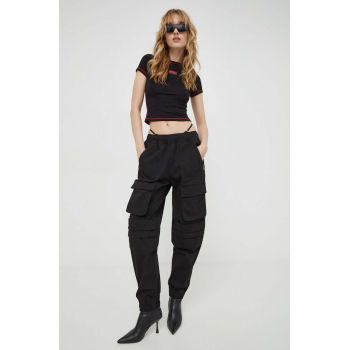 Diesel pantaloni femei, culoarea negru, fason cargo, high waist A10576.0PCAK