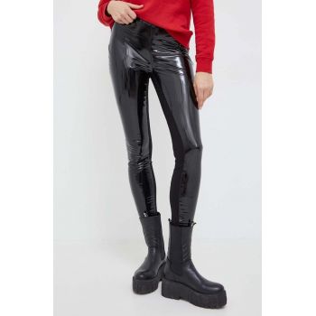 Karl Lagerfeld pantaloni din latex culoarea negru, mulata, high waist