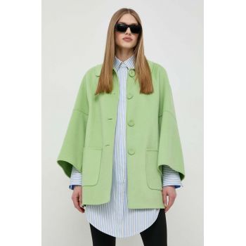 Luisa Spagnoli palton de lana culoarea verde, de tranzitie, oversize de firma original