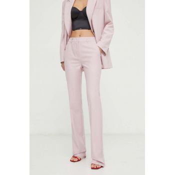 Marella pantaloni femei, culoarea roz, drept, high waist 2413130000000