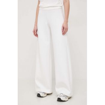 Max Mara Leisure pantaloni femei, culoarea alb, lat, high waist