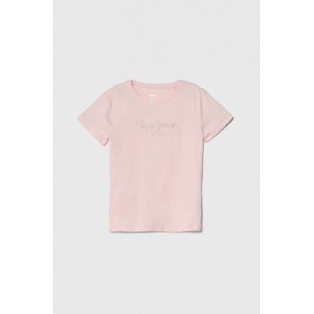 Pepe Jeans tricou de bumbac pentru copii NINA culoarea roz