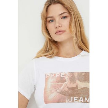 Pepe Jeans tricou din bumbac HIGI femei, culoarea alb