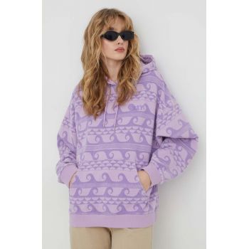Roxy bluză That Girl Beautiful femei, culoarea violet, cu glugă, cu imprimeu ERJFT04801