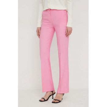 United Colors of Benetton pantaloni femei, culoarea roz, drept, high waist