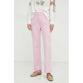 Weekend Max Mara pantaloni femei, culoarea roz, drept, high waist 2415780000000