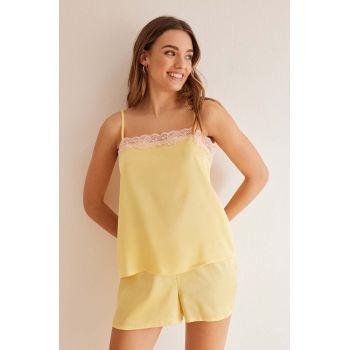 women'secret pijama SENSE VALENTINE femei, culoarea galben, satin, 2547594 ieftine