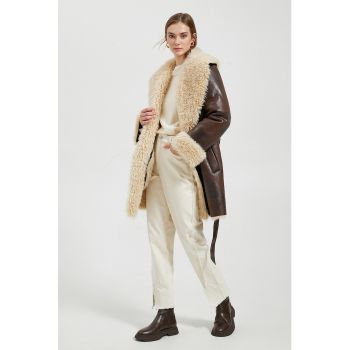 Palton de piele ecologica cu captuseala de blana shearling
