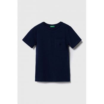 United Colors of Benetton tricou de bumbac pentru copii culoarea albastru marin, neted