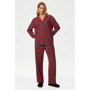 Pijama in carouri cu buzunar pe piept ieftine